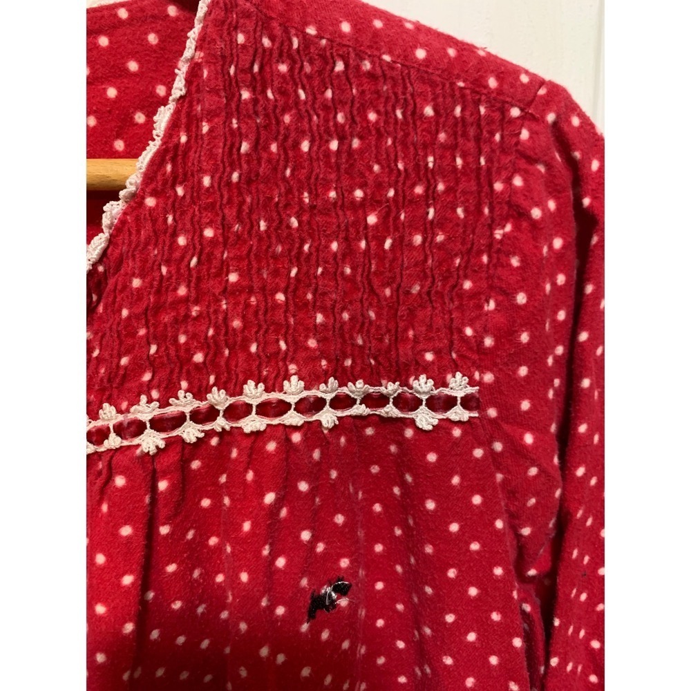 Vintage Granny Red PolkaDot Nightgown Long Sleeve Ruffle Hem Smocked Neckline 1X - Picture 6 of 9
